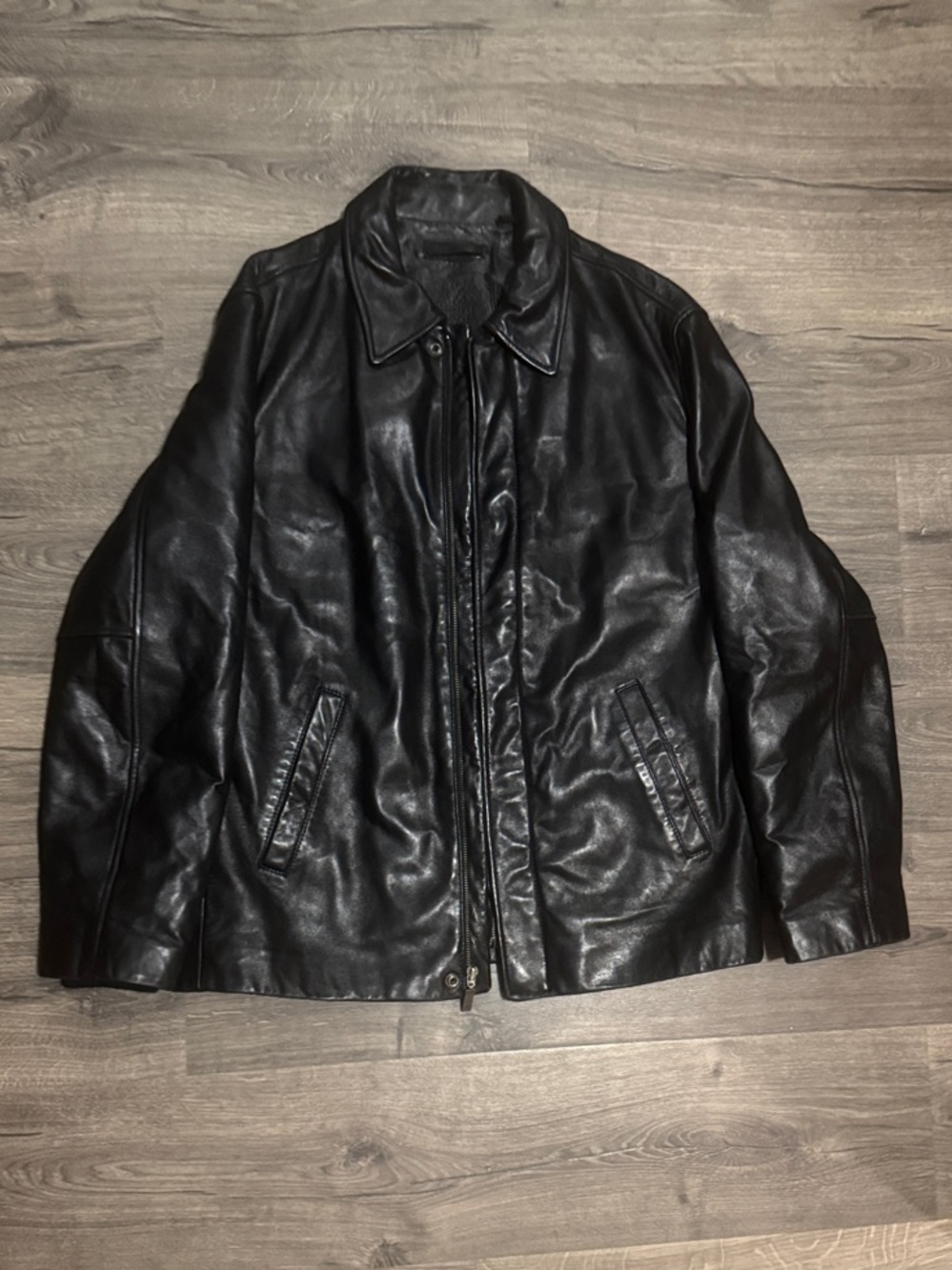 Roundtree & Yorke Men's Black Leather Bomber Jacket